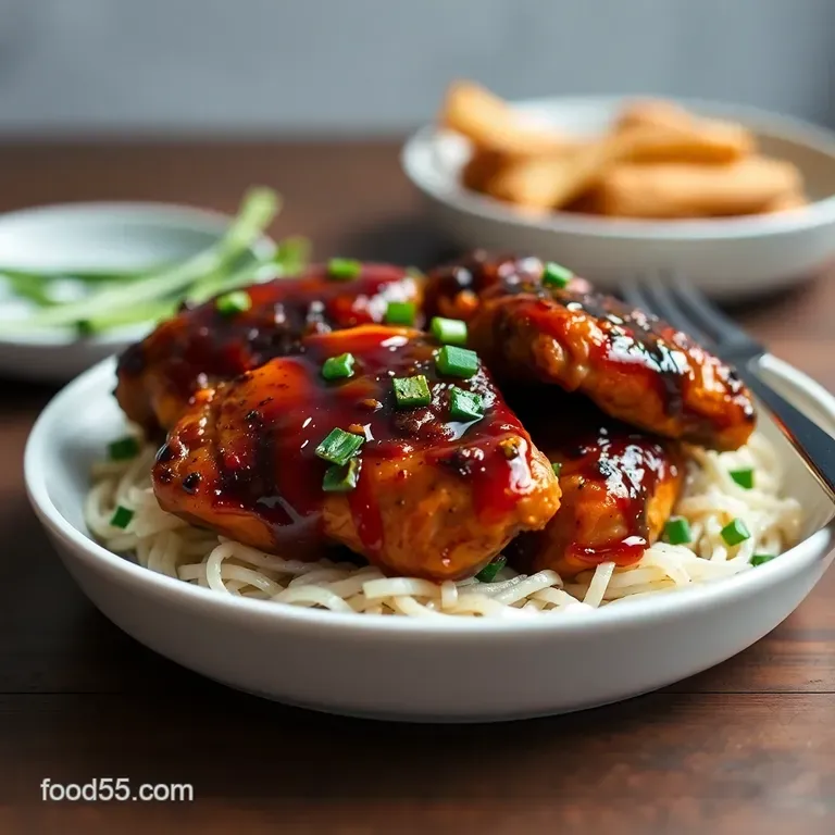 Sticky Asianglazed Chicken Thighs Sweetsavory Gingersoy Glaze presentation