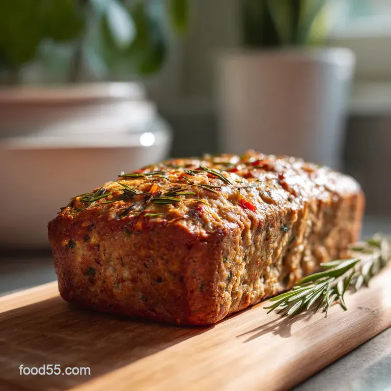 Individual meatloaf slice, glistening glaze, vibrant parsley garnish, sitting on a white plate. Warm, inviting.