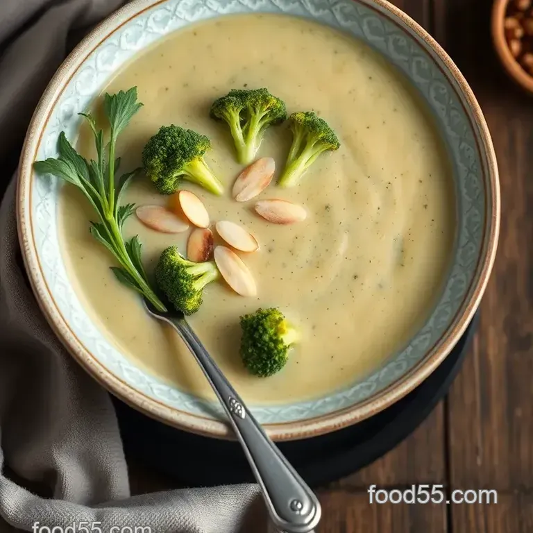 Creamy Stovetop Broccoli Almond Soup presentation