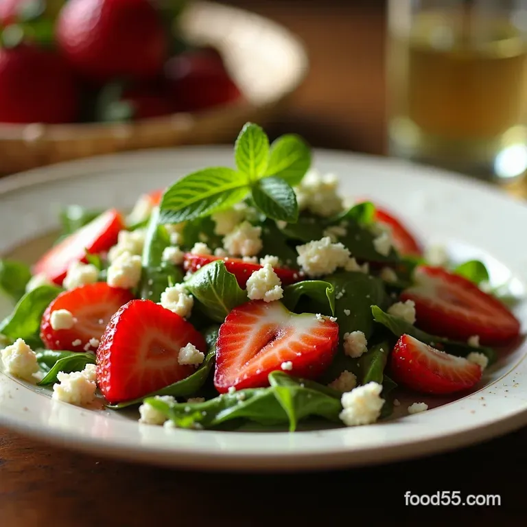 Strawberry Fields Forever Salad with Feta Honeylime Dressing presentation
