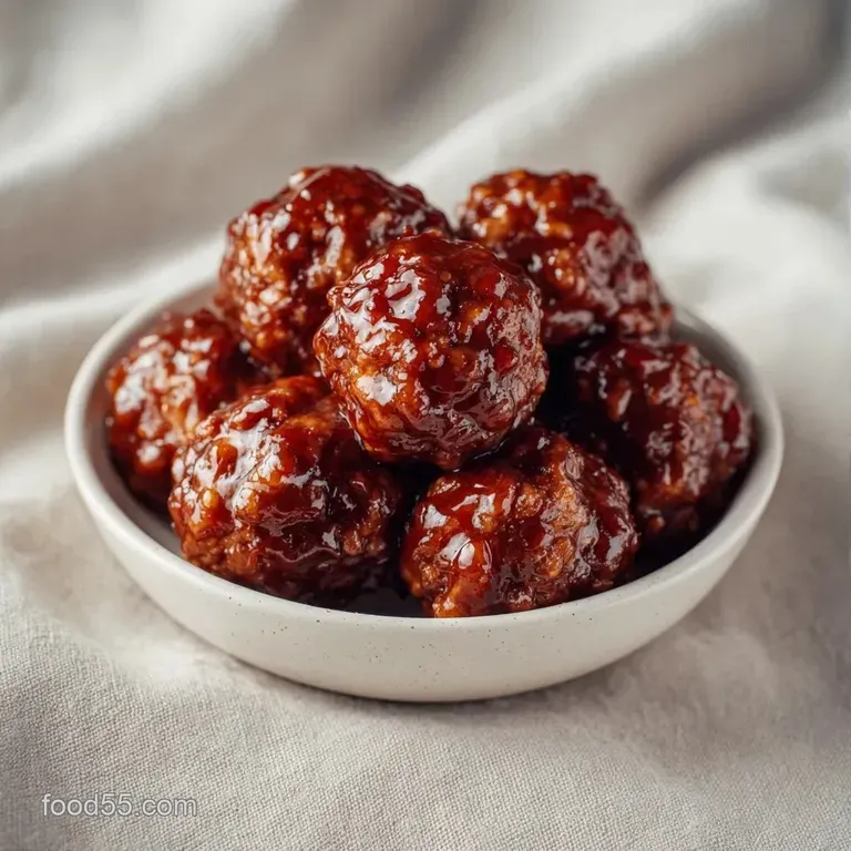Glossy, deep-brown glazed meatballs on a white platter, garnished with fresh parsley and wooden toothpicks.