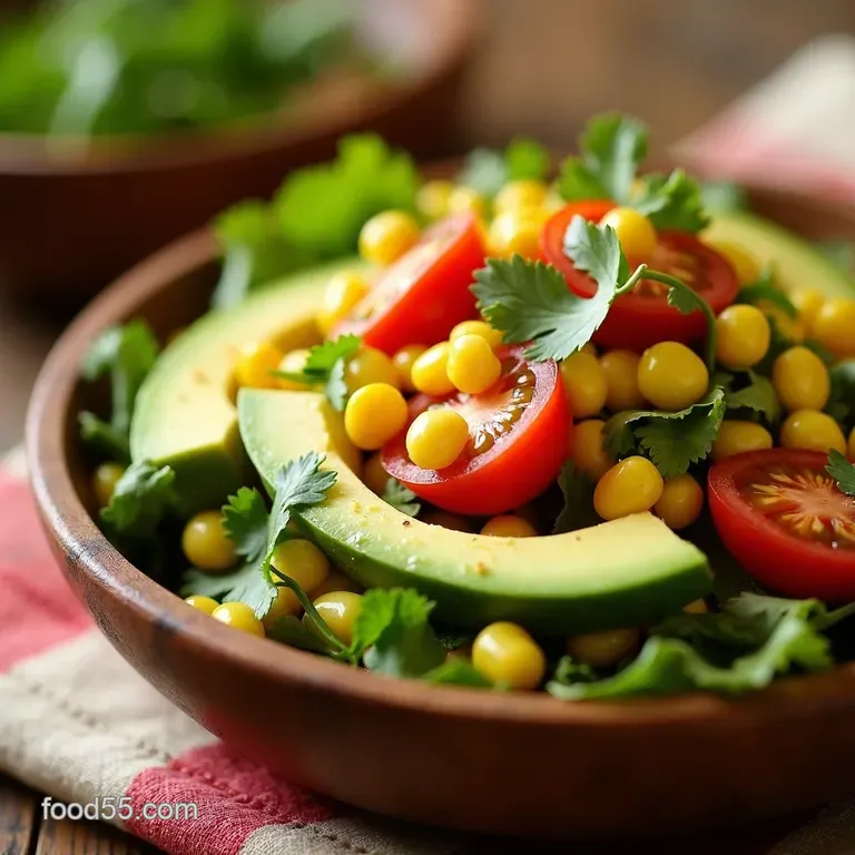 Summer Corn Tomato Avocado Salad with Limecilantro Vinaigrette presentation