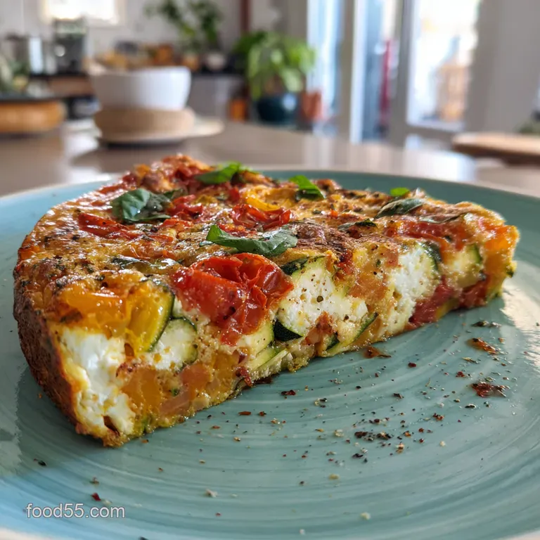 Sunkissed Tomato and Zucchini Frittata with Ricotta and Basil presentation