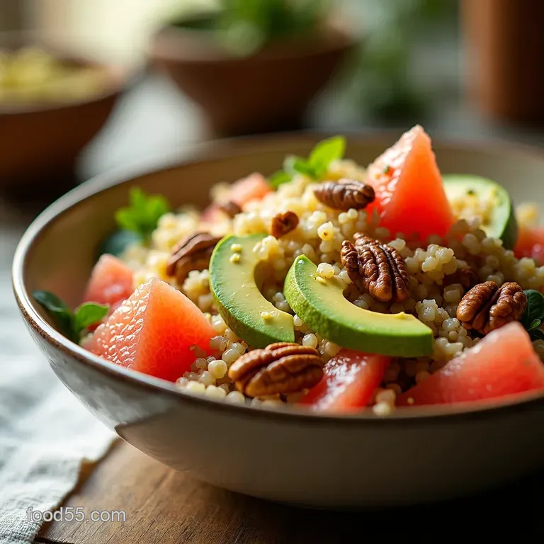 Sunshine Bowl Zesty Quinoa Salad with Ruby Grapefruit Creamy Avocado and Toasted Pecans presentation