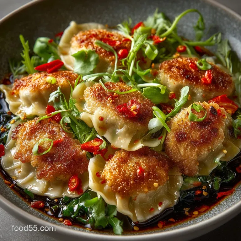 The Ultimate Surf and Turf Chicken and Shrimp Dumplings Potstickers presentation