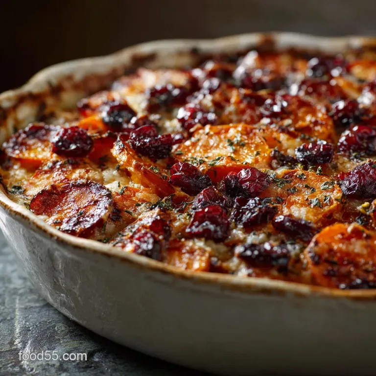 Sweet Potato Cranberry Gratin: Maple-Kissed Casserole with Pecan Crunch presentation