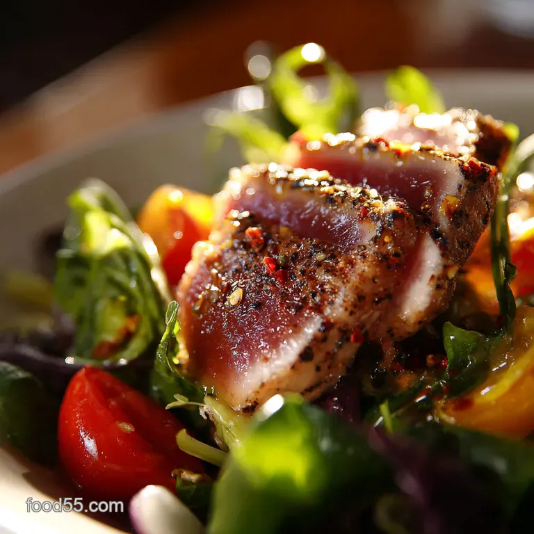 The Continental Seared Tuna Salad with Fiery Wasabi Butter Sauce presentation