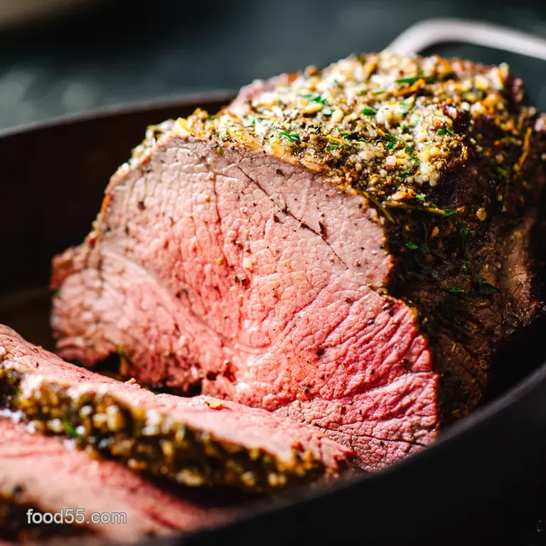 The Perfectly Simple Garlic Herb Eye Round Roast presentation