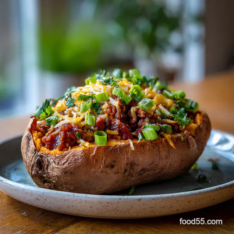 The Spud Sloppy Baked Sweet Potatoes with Homemade Sloppy Joe Filling presentation