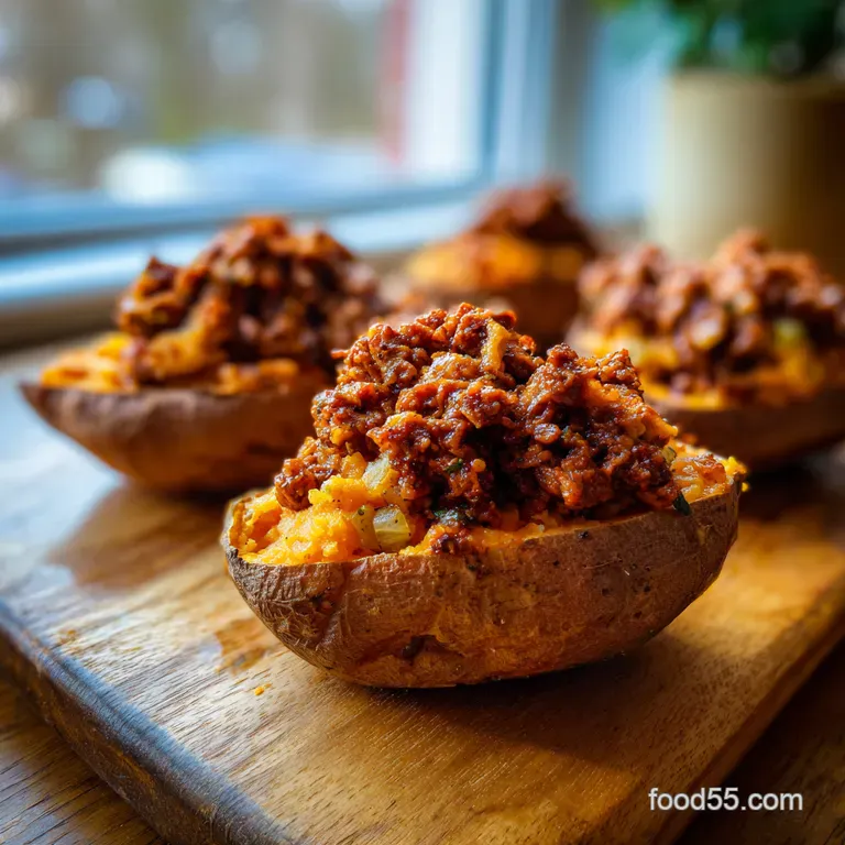 The Spud Sloppy Baked Sweet Potatoes with Homemade Sloppy Joe Filling