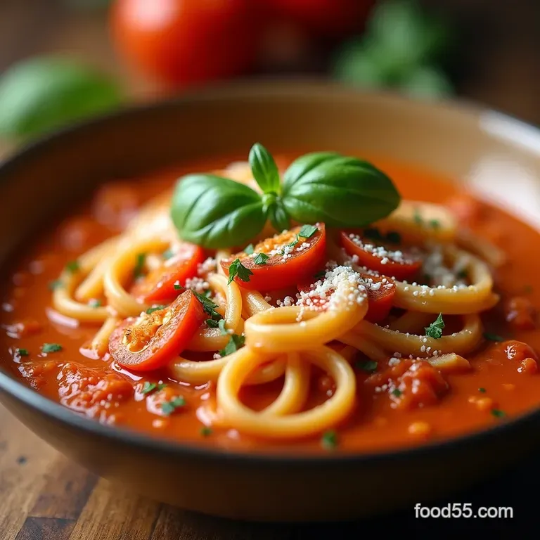 Tomato Soup Heaven Creamy Onepan Pasta with Basil Parmesan presentation