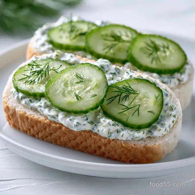 A tiered white platter holding small rectangular sandwiches arranged in rows, garnished with fresh dill sprigs.