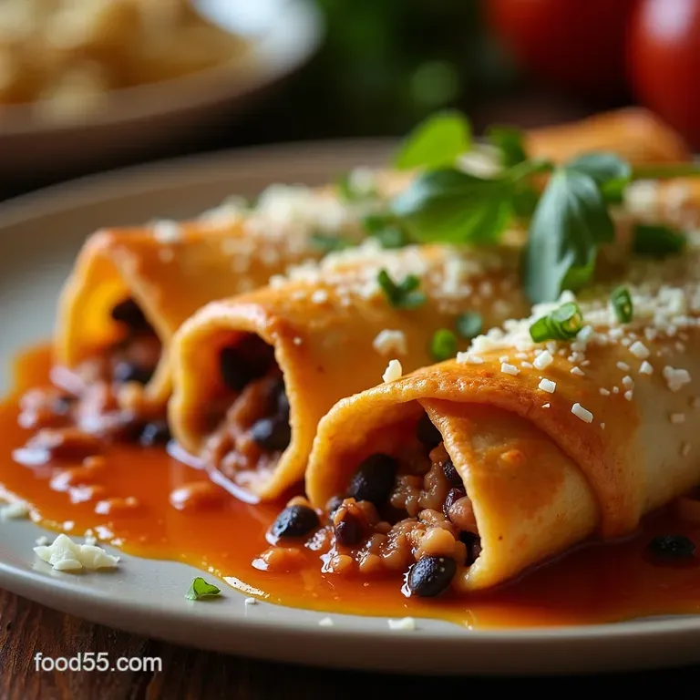 Smoky Satisfying Turkey and Black Bean Enchiladas with a Quick Chililime Sauce presentation