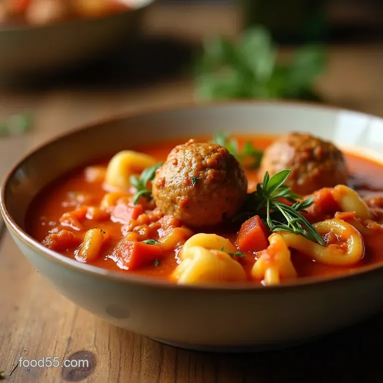The Comfort Casseroles Cousin Speedy Italian Turkey Meatball Tortellini Soup presentation