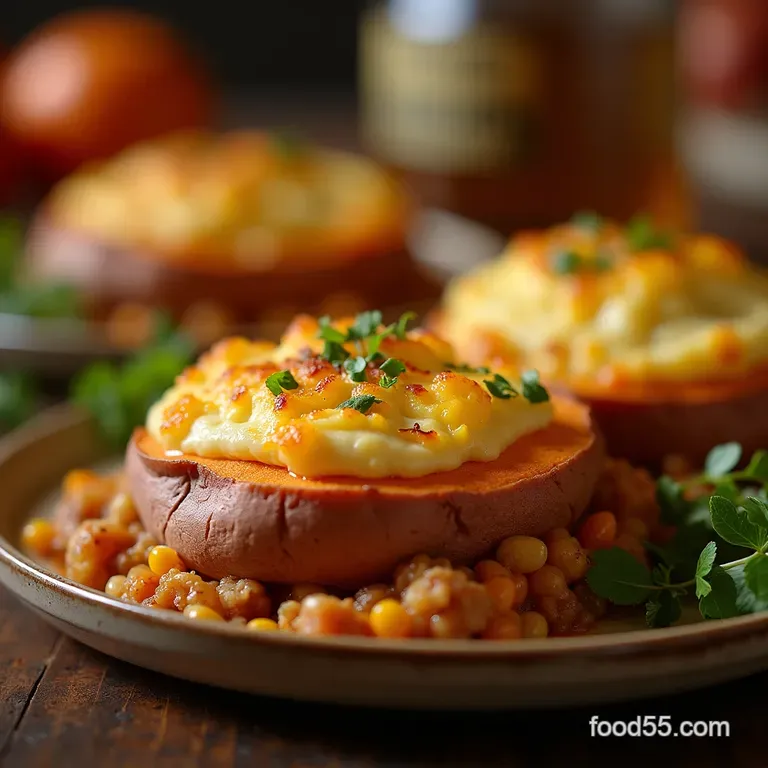 Golden Crown Turkey Shepherds Pie Baked in Spiced Sweet Potatoes presentation