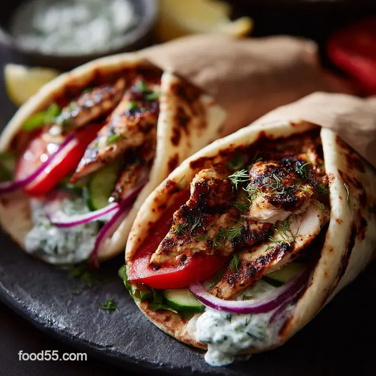Succulent Greek Chicken Gyros with Creamy Homemade Tzatziki Sauce presentation