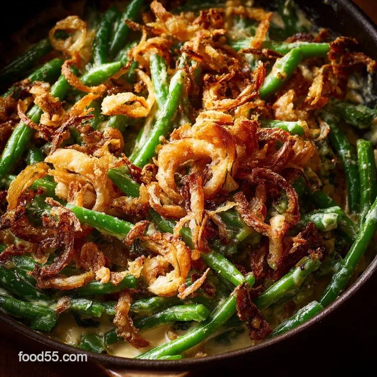 Creamy Green Bean Casserole: the Ultimate Scratch-Made Version with Crispy Shallots presentation