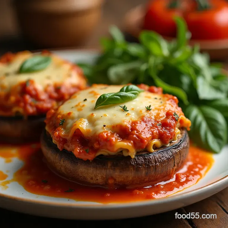 Veggie Lasagnastuffed Portobello Mushrooms presentation