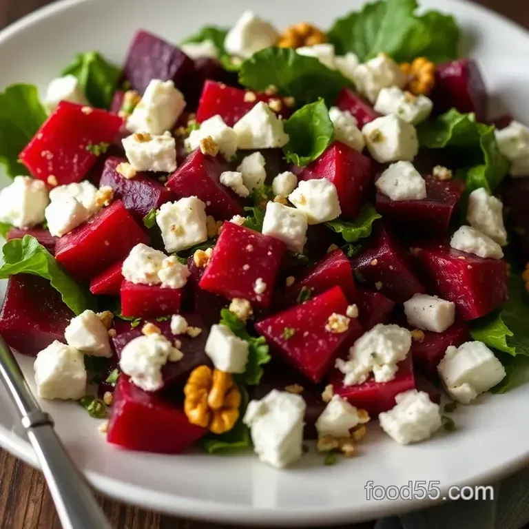 Vibrant Beet and Feta Salad with Walnuts and Creamy Tahini Dressing presentation