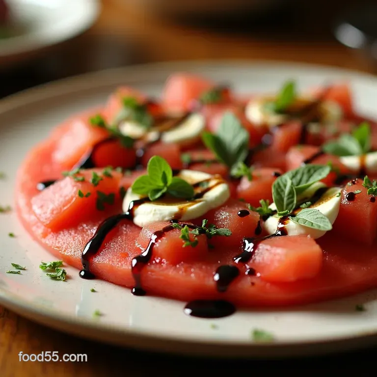 The Summer Star Watermelon Pizza with Whipped Feta Mint and Balsamic Glaze presentation