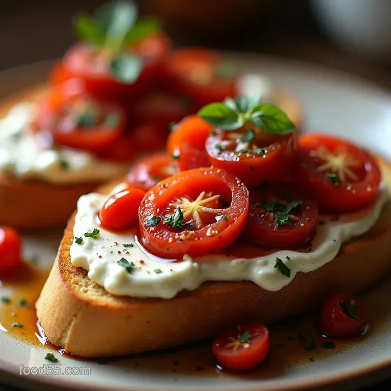 Sunkissed Italian Toast Creamy Whipped Ricotta with Balsamic Roasted Tomatoes presentation