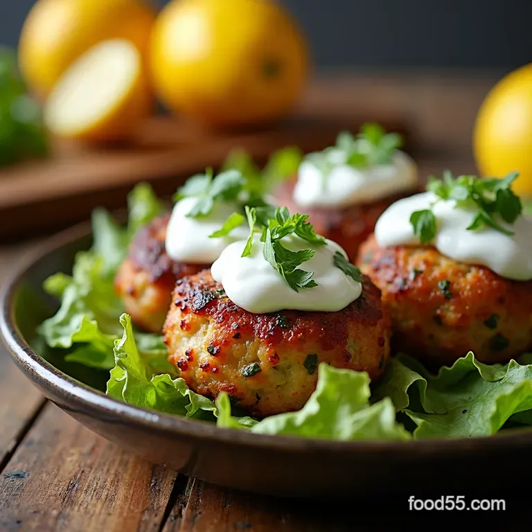 Zesty Greek Turkey Keftedes with Lemonherb Yogurt Drizzle presentation