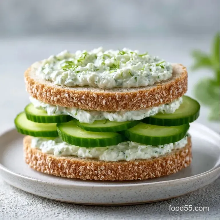 Neatly stacked tea sandwiches on a white porcelain platter, garnished with sprigs of fresh dill and lemon wedges.