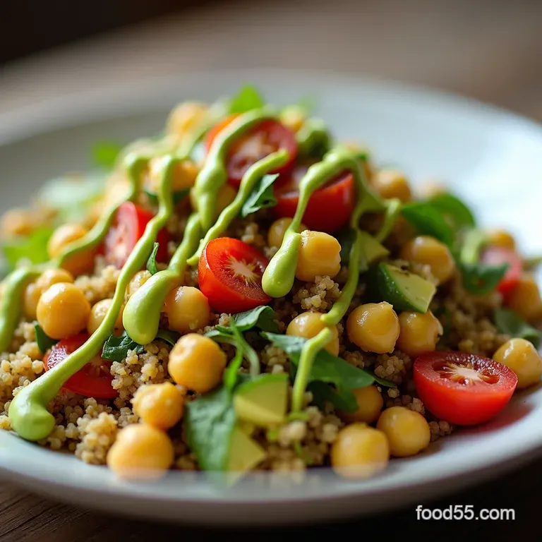 The Zesty Sunshine Quinoa Chickpea Salad with Creamy Avocado Drizzle